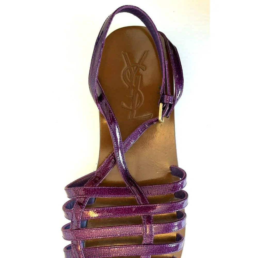 YSL Purple Pebbled Leather Strappy Sandals, Size 7.5 (IUT) 37.5 (IT) - Picture 11 of 11